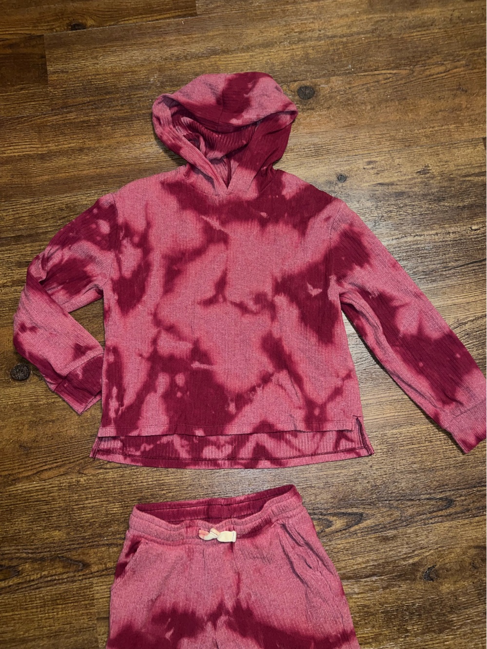 Cat & Jack Burgundy Tie Dye Ribbed Hoodie & Flare Pants Set Size M/L - Picture 3 of 7